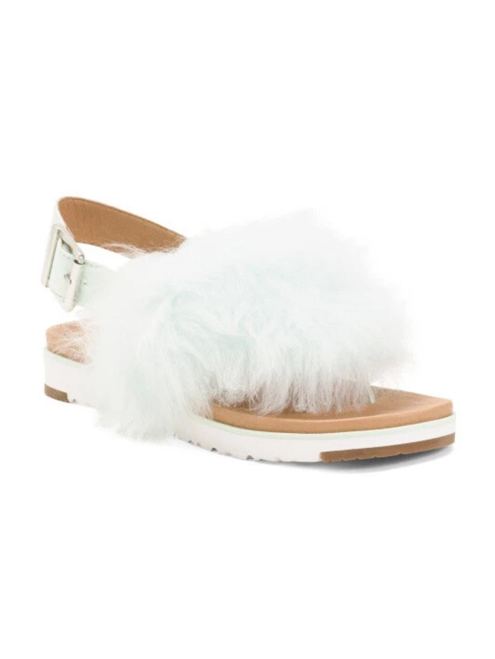 UGG White Fluffy Slingback Platform Sandal